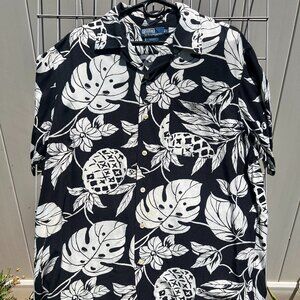 Polo Ralph Lauren Shirt – Size L – Black & White Rayon Pineapple Print